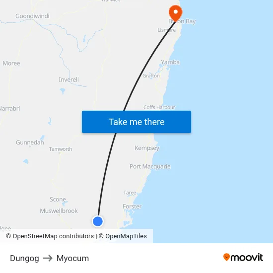 Dungog to Myocum map