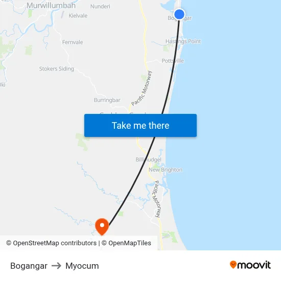 Bogangar to Myocum map