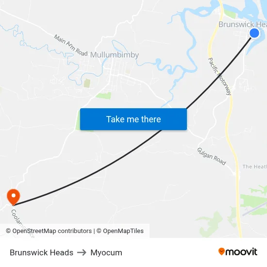 Brunswick Heads to Myocum map