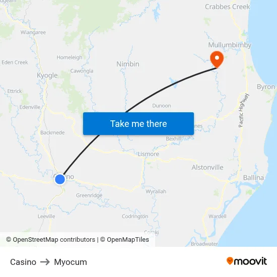 Casino to Myocum map