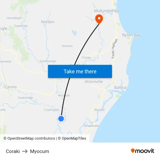 Coraki to Myocum map