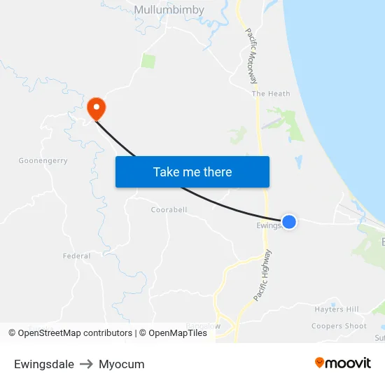 Ewingsdale to Myocum map