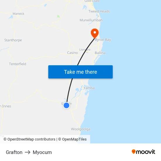 Grafton to Myocum map
