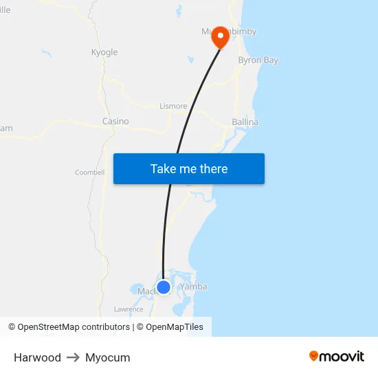 Harwood to Myocum map