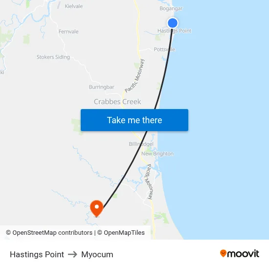 Hastings Point to Myocum map