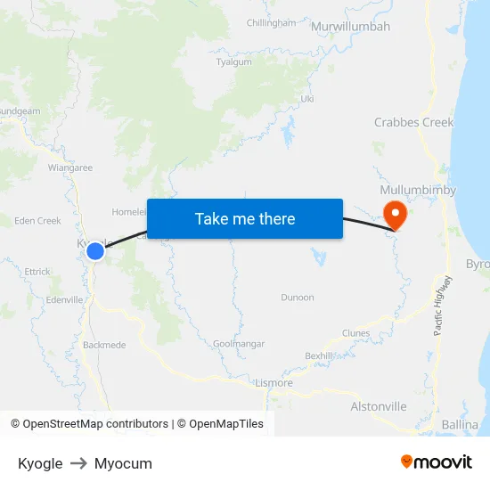 Kyogle to Myocum map