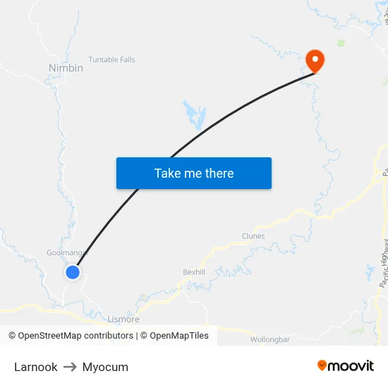 Larnook to Myocum map