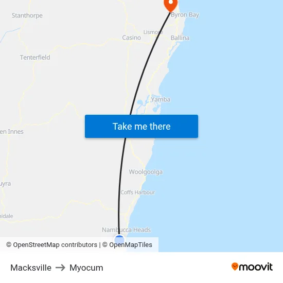Macksville to Myocum map