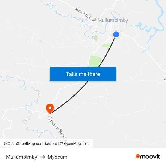 Mullumbimby to Myocum map