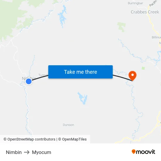 Nimbin to Myocum map