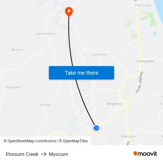 Possum Creek to Myocum map