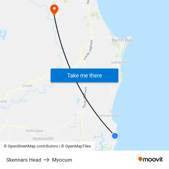 Skennars Head to Myocum map