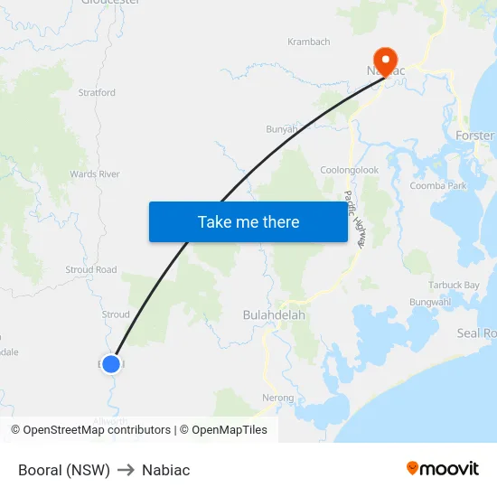 Booral (NSW) to Nabiac map