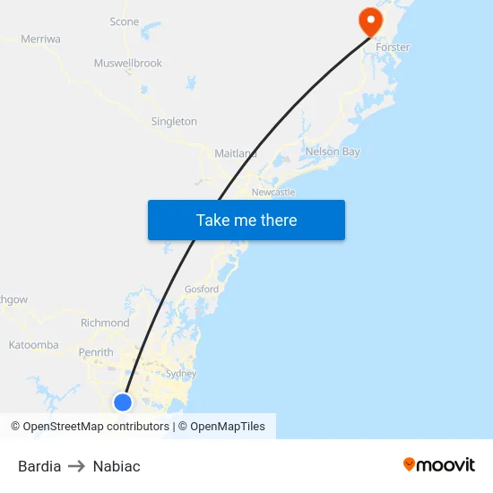 Bardia to Nabiac map