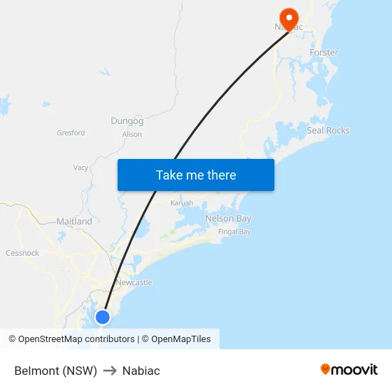 Belmont (NSW) to Nabiac map