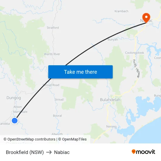 Brookfield (NSW) to Nabiac map