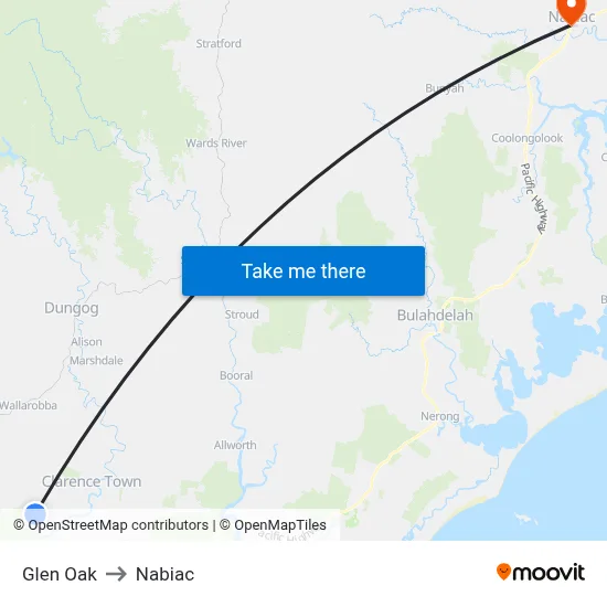 Glen Oak to Nabiac map
