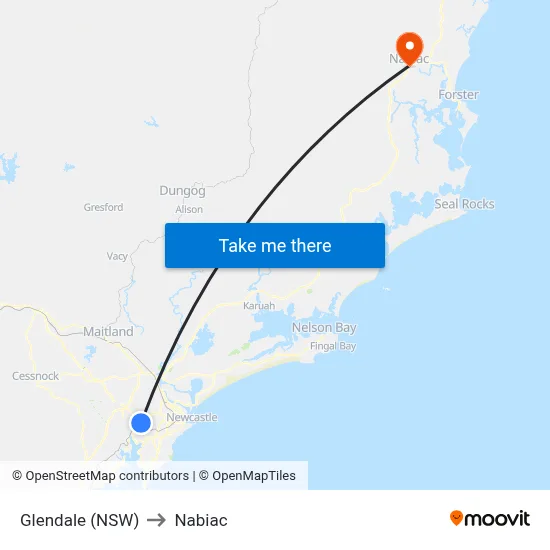 Glendale (NSW) to Nabiac map