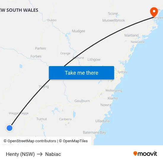 Henty (NSW) to Nabiac map