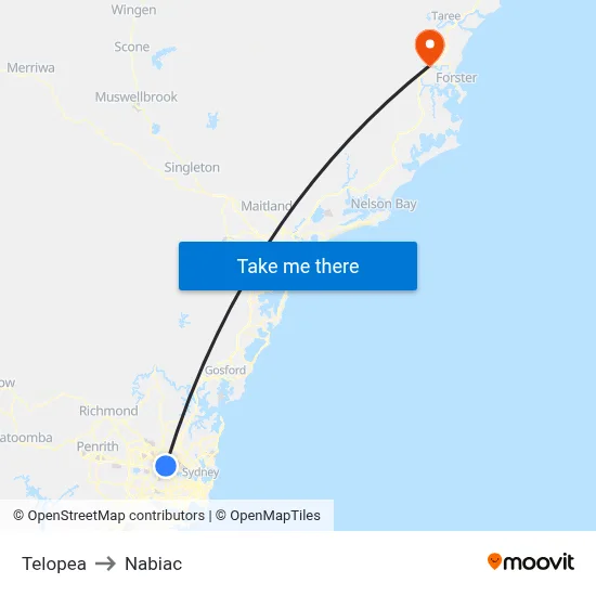 Telopea to Nabiac map