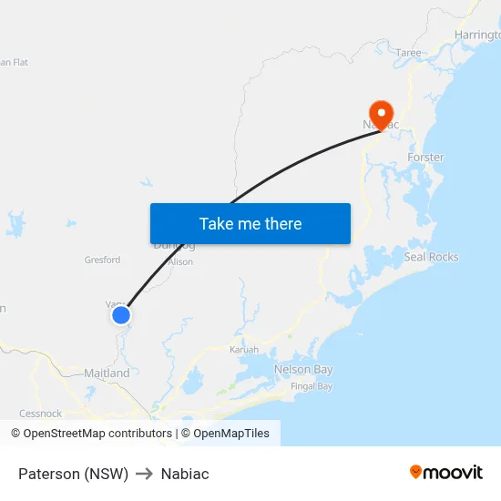Paterson (NSW) to Nabiac map