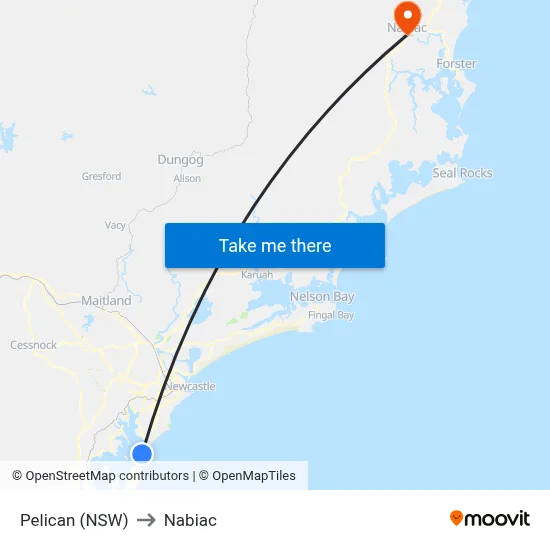 Pelican (NSW) to Nabiac map