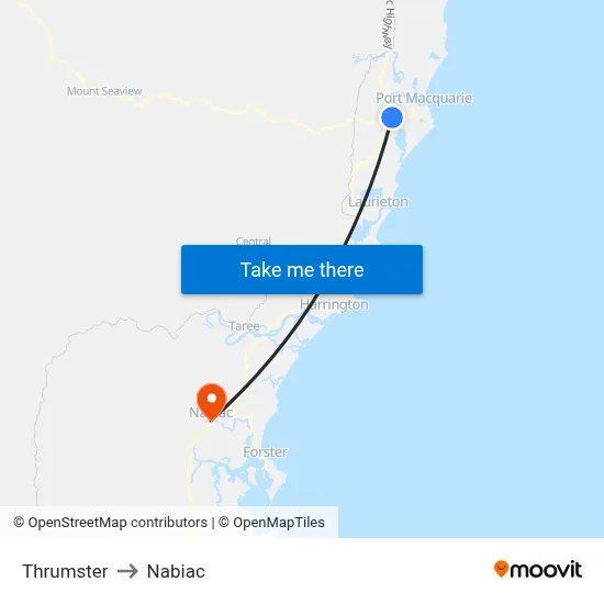 Thrumster to Nabiac map