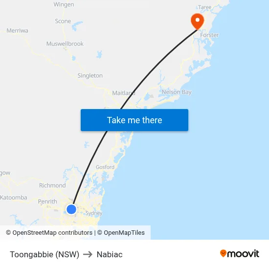 Toongabbie (NSW) to Nabiac map