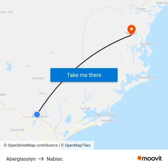 Aberglasslyn to Nabiac map