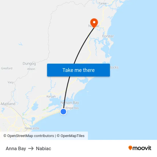 Anna Bay to Nabiac map