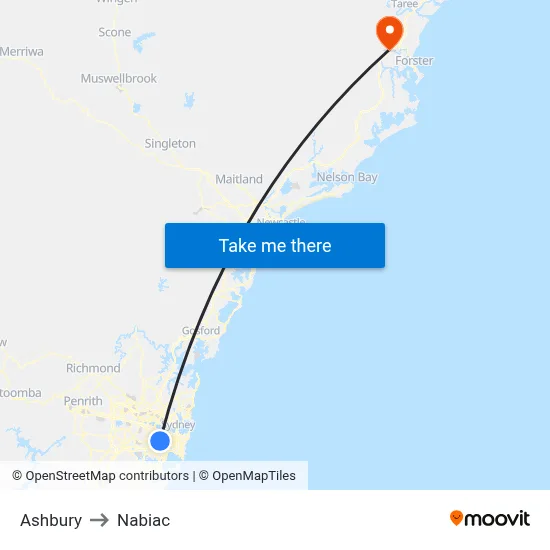 Ashbury to Nabiac map