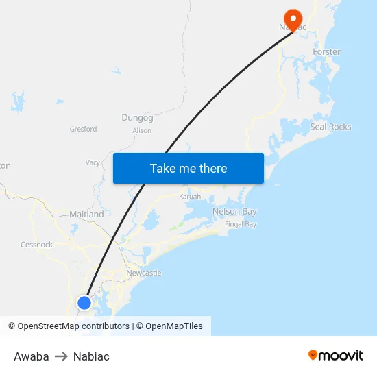 Awaba to Nabiac map