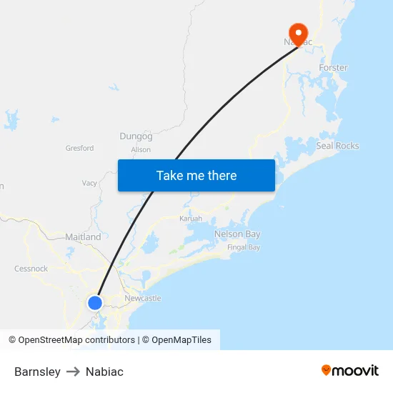 Barnsley to Nabiac map