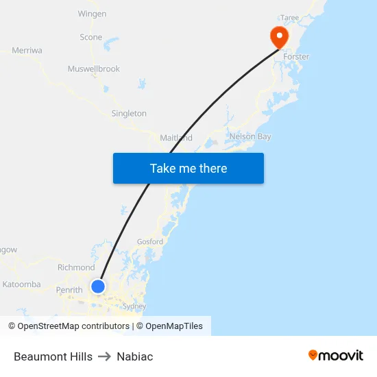 Beaumont Hills to Nabiac map