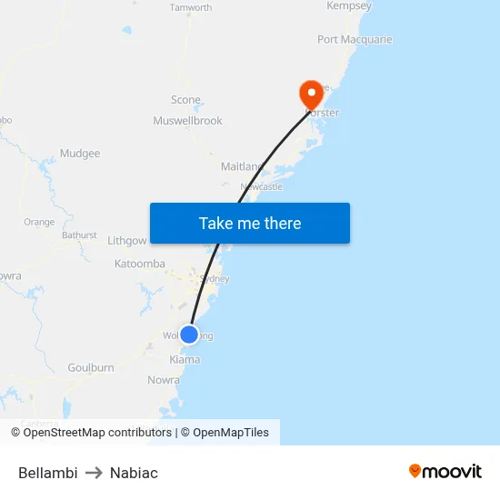 Bellambi to Nabiac map