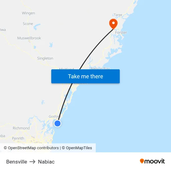 Bensville to Nabiac map