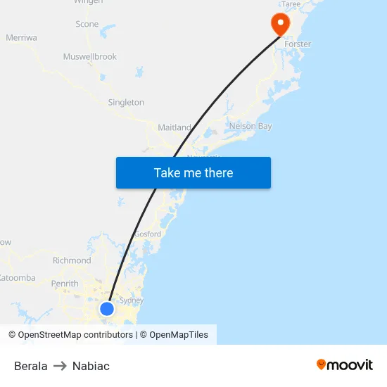 Berala to Nabiac map