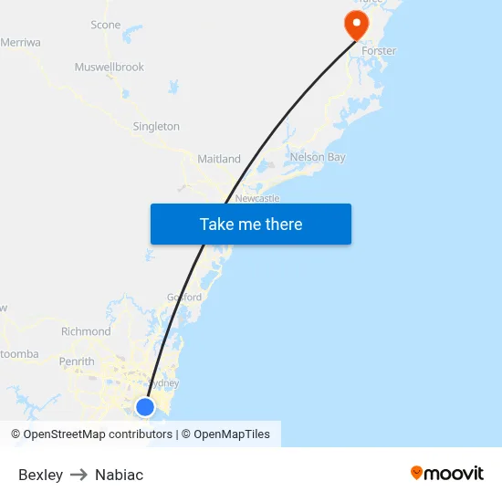 Bexley to Nabiac map