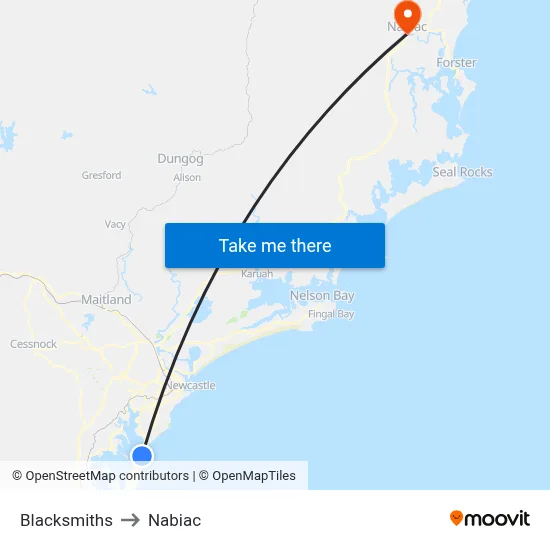 Blacksmiths to Nabiac map