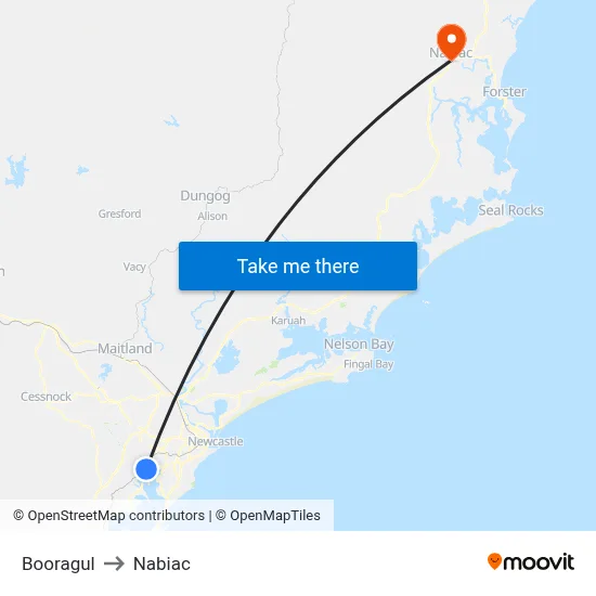Booragul to Nabiac map