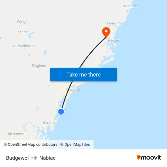 Budgewoi to Nabiac map