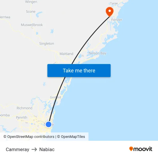 Cammeray to Nabiac map