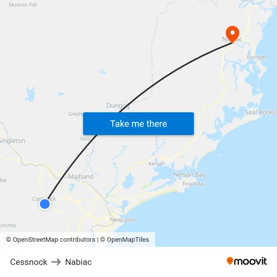 Cessnock to Nabiac map
