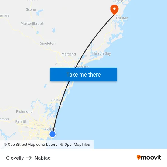 Clovelly to Nabiac map