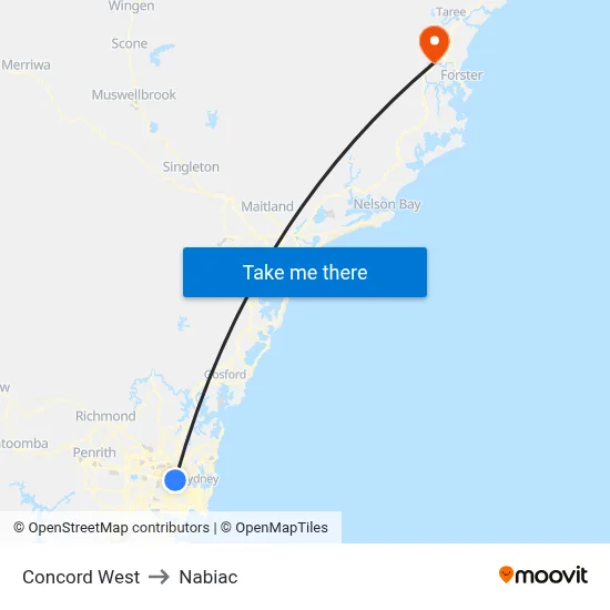 Concord West to Nabiac map