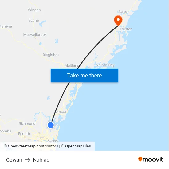 Cowan to Nabiac map