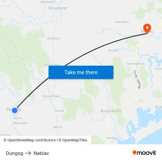 Dungog to Nabiac map