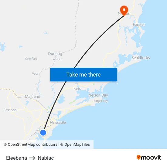 Eleebana to Nabiac map