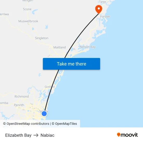 Elizabeth Bay to Nabiac map