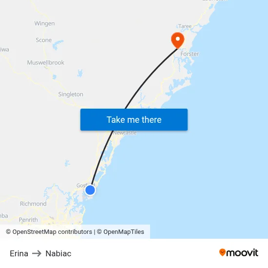 Erina to Nabiac map